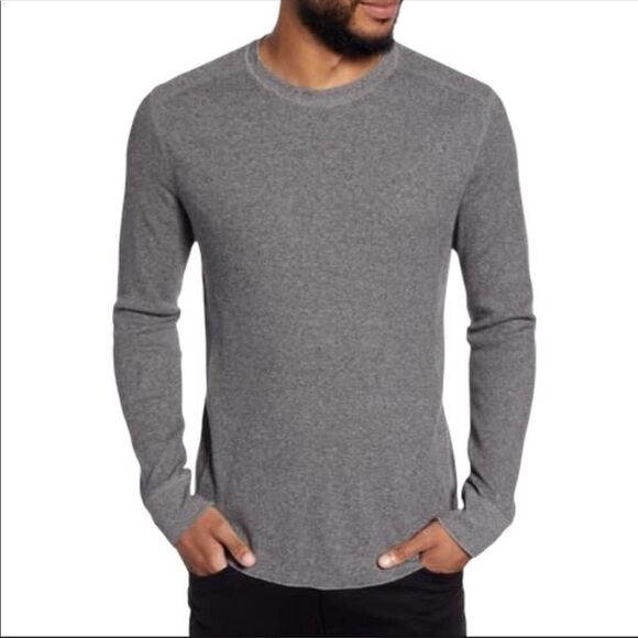 Michael Kors L Cotton Gray Waffle Knit Crewneck Pullover Thermal - Picture 1 of 16